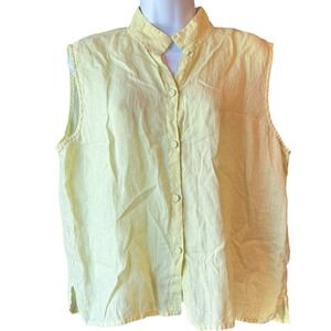 EILEEN FISHER 100% Irish Linen Sleeveless Button‎ Up Blouse Shirt Yellow Large